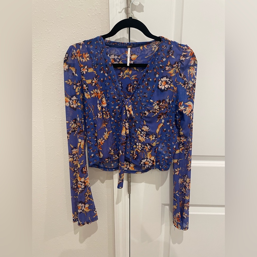 Blue free people mesh top
